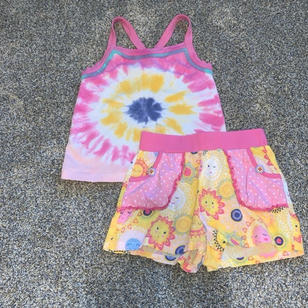 Matilda Jane Pink and Yellow Tie-Dye Kids Matching Set